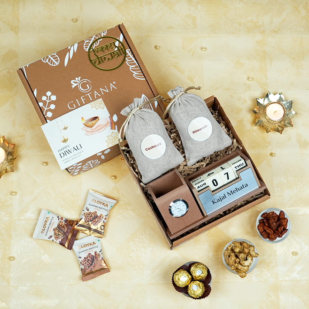 Luxury Diwali Desk Gift for Employees - Cashews & Almonds Luxury Diwali Desk Gift for Employees - Cashews & Almonds